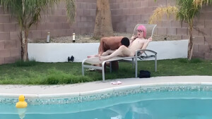 Andre Stone, Claire Tenebrarum And Claire Gemini - Tiny Trans Cutie Sucks Huge Cock By The Pool